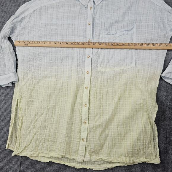 Pilcro Shirt Womens Small Textured Boxy Oversized Ombre Crinkle Gauze Button Up - Picture 3 of 6